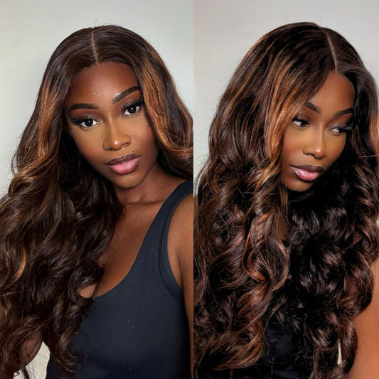Loose Body Wave Wig – Copper Ombre Highlights & 5x5 Lace