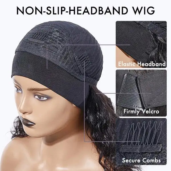 Black Deep Wave Headband Wig (Get Free Trendy Headbands)