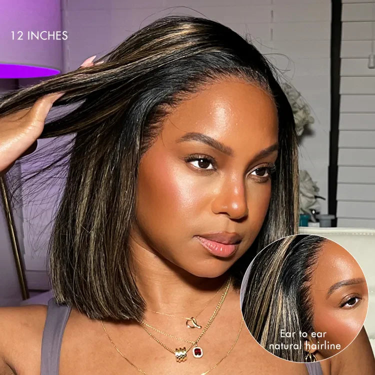 Bob Wig – Blonde Highlights / Natural Black & Glueless