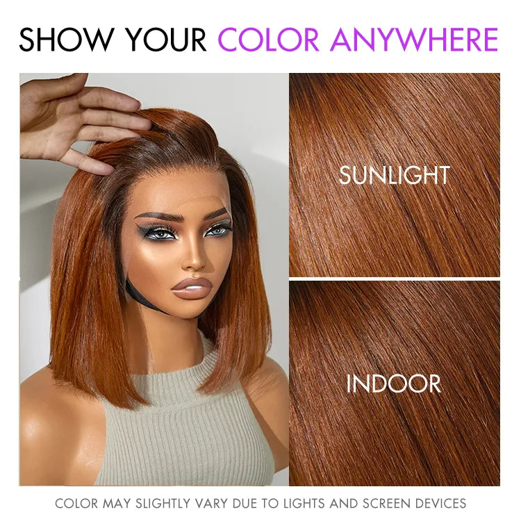 Blunt Cut Bob Wig – Ginger Ombre & 13x4 Lace