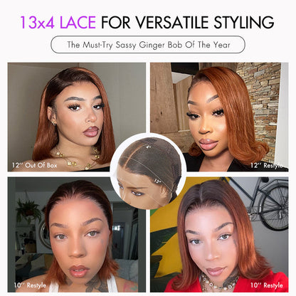 Blunt Cut Bob Wig – Ginger Ombre & 13x4 Lace