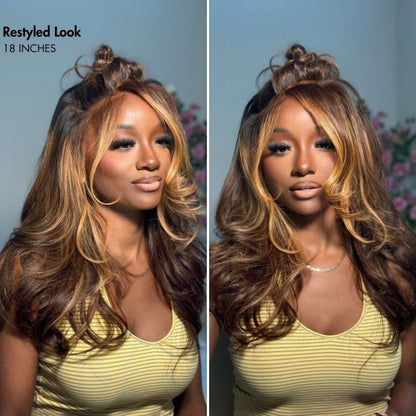Luvme All-Day Comfort™ Wig 180% Density Blonde Highlight Loose Body Wave 7x6 Closure HD Lace Human Hair Wig Pre-Cut Lace