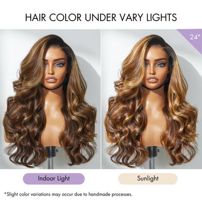 Luvme All-Day Comfort™ Wig 180% Density Blonde Highlight Loose Body Wave 7x6 Closure HD Lace Human Hair Wig Pre-Cut Lace