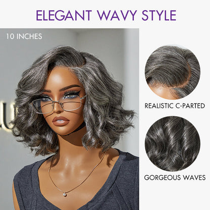 Boss Vibe Salt & Pepper Layered Bob / Body Wave Glueless Pre-Cut Minimalist Lace Grey Wig