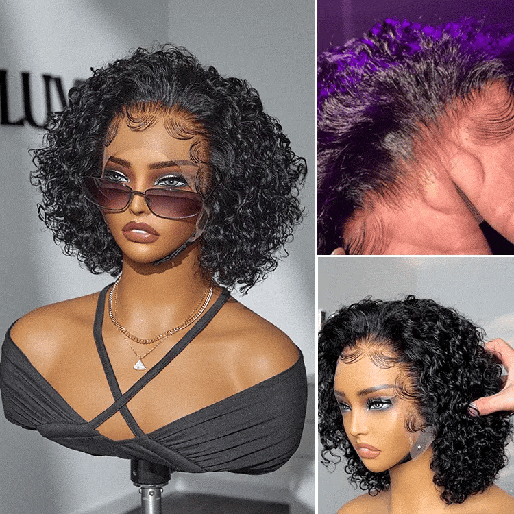 Curly Short Wig – Brown Highlights & Wide T Lace