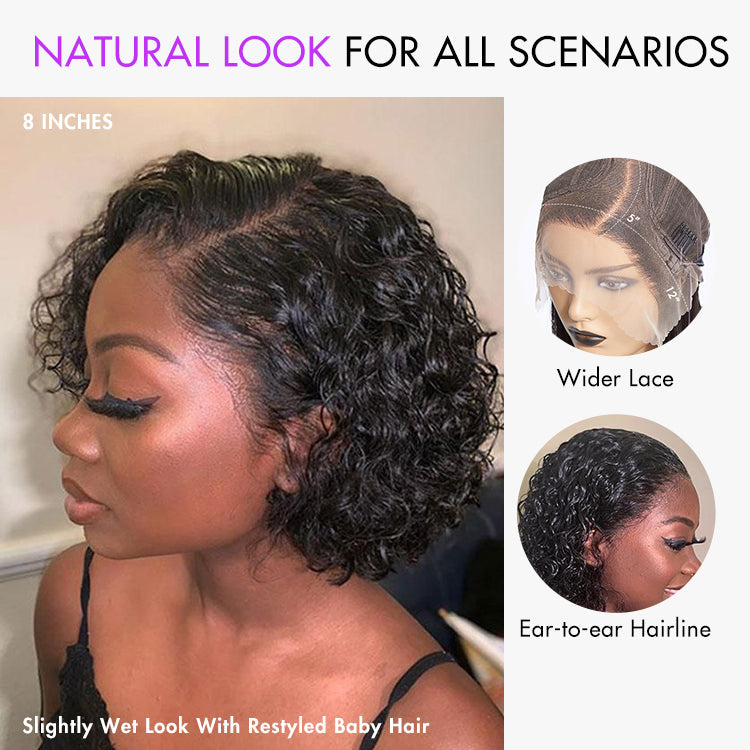 Curly Short Wig – Brown Highlights & Wide T Lace