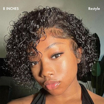 Curly Short Wig – Brown Highlights & Wide T Lace