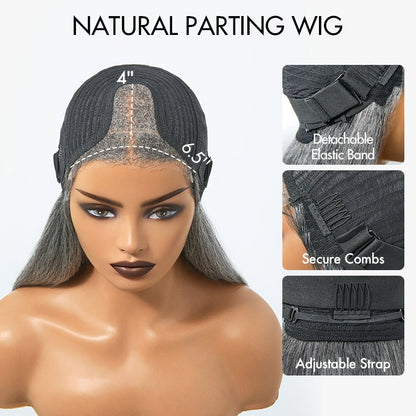 Luvme Hair 180% Density Salt and Pepper Straight Glueless Minimalist HD Lace T Part Grey Wig Pre-Cut Lace