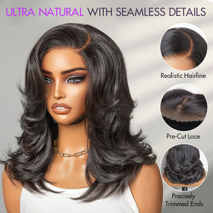 Effortlessly Chic Layered Haircut Wavy Glueless HD Minimalist Lace Short Wig
