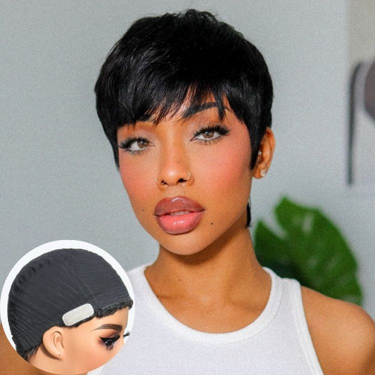 Throw On & Go Short Cut with Bangs Wig Ultra Comfort Cotton Cap Glueless Wig Hair Loss Friendly
