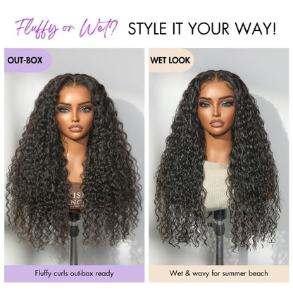 PreMax 180% / 250% Density Water Wave Glueless Flexi-Fit Drawstring 13x4 Frontal Lace Fluffy Curly Wig Pre-Cut Lace