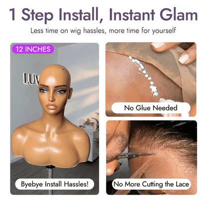 1 SEC INSTALL WIG | Brown Highlight Water Wave Natural Scalp Glueless Minimalist Lace Short Curly Wig with Bangs
