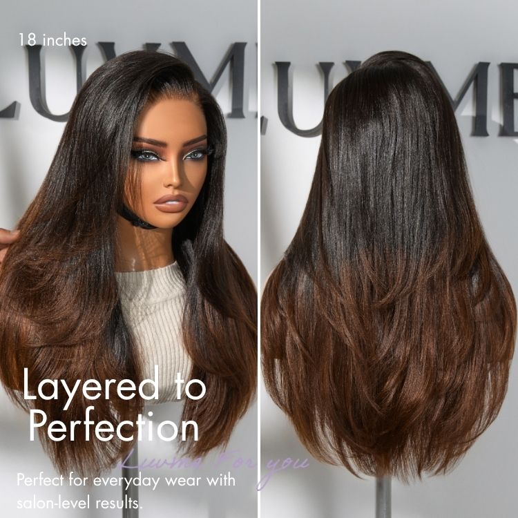 Luvme All-Day Comfort™ Wig 180% Density Layered Light Yaki Straight / Loose Body Wave Glueless 7x6 Closure HD Lace Human Hair Wig Pre-Cut Lace