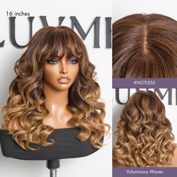 Luvme All-Day Comfort™ Wig 180% Density Ombre Blonde Highlight Loose Body Wave Glueless 7x6 Closure HD Lace Human Hair Wig with Bangs Pre-Cut Lace