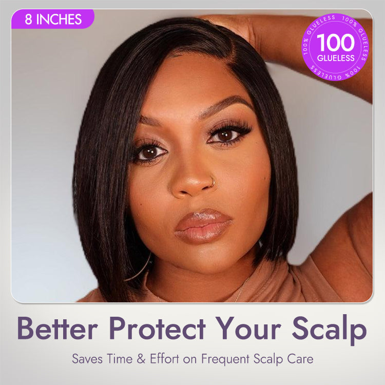 Put On & Go Blunt Cut Straight Bob Minimalist HD Lace Glueless C Part Wig