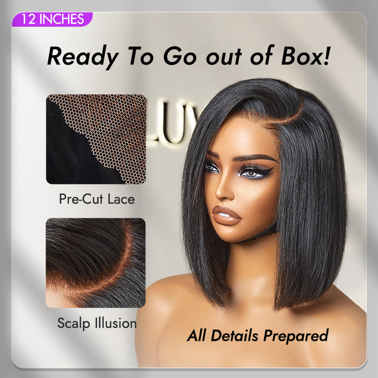 Put On & Go Blunt Cut Straight Bob Minimalist HD Lace Glueless C Part Wig