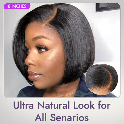 Put On & Go Blunt Cut Straight Bob Minimalist HD Lace Glueless C Part Wig