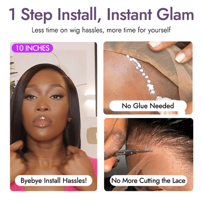 Put On & Go Blunt Cut Straight Bob Minimalist HD Lace Glueless C Part Wig