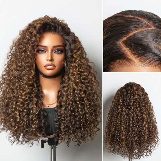 Luvme All-Day Comfort™ Wig PartingMax Brown Highlights Funmi Curly 7x6 Closure HD Lace Glueless Wig Pre Cut Lace