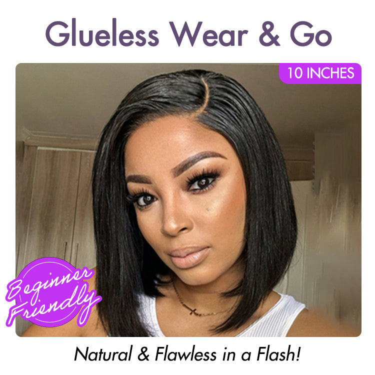 Put On & Go Blunt Cut Straight Bob Minimalist HD Lace Glueless C Part Wig