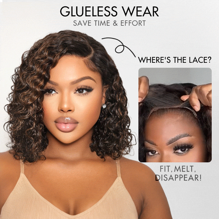 Blonde Highlight Short Curly Glueless Minimalist HD Lace Human Hair Wig