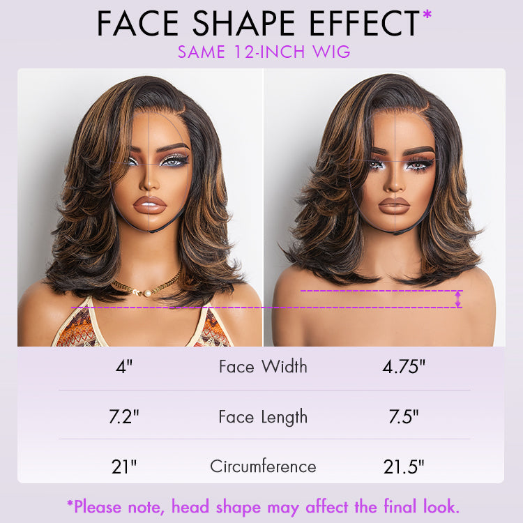 Brown Highlight Layered Haircut Wavy Glueless Minimalist HD Lace Wig Pre-Cut Lace
