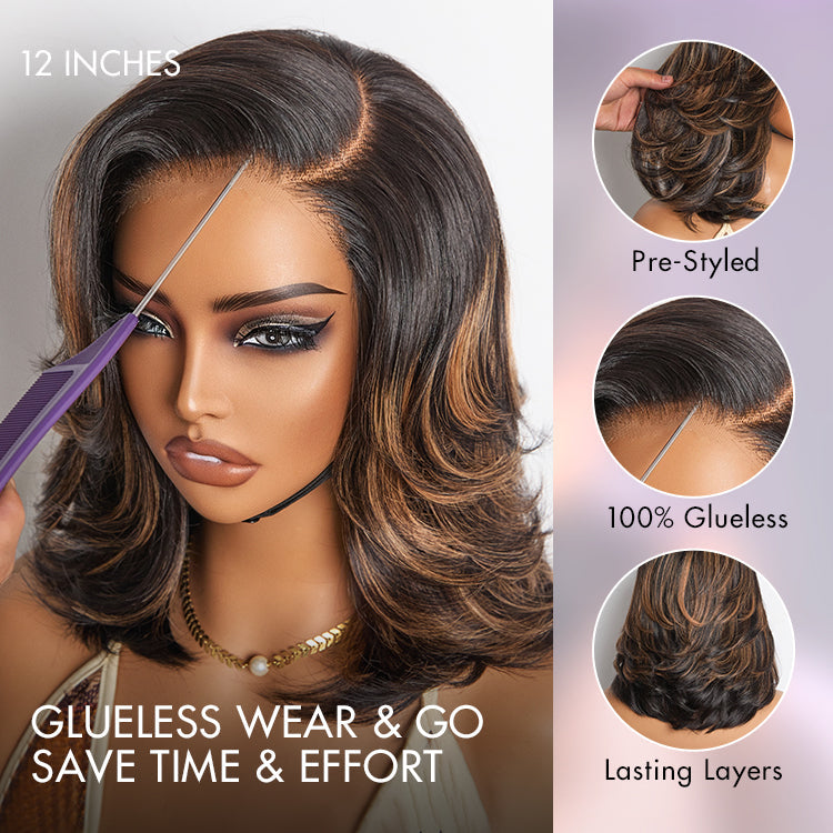 Effortlessly Chic Layered Haircut Wavy Glueless HD Minimalist Lace Short Wig
