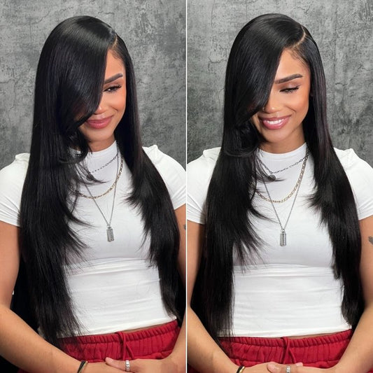 Luvme All-Day Comfort™ Wig 180% Density Layered Light Yaki Straight / Loose Body Wave Glueless 7x6 Closure HD Lace Human Hair Wig Pre-Cut Lace